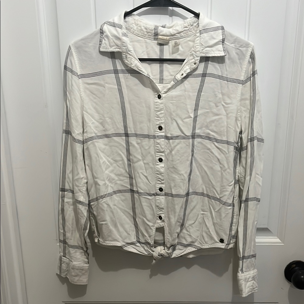 White Plaid Button-Up Shirt
